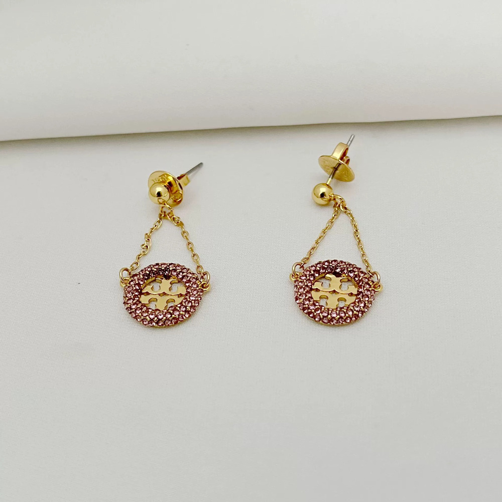 Tory Burch Crystal Pave Geometric Hoop Metal Earrings